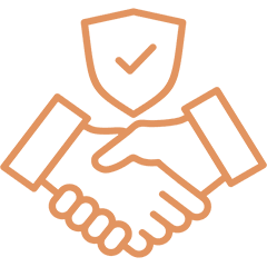 Handshake with a shield and checkmark symbolizing trust and security.