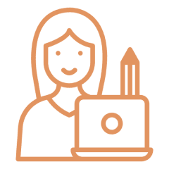 Person with laptop and pencil icon.