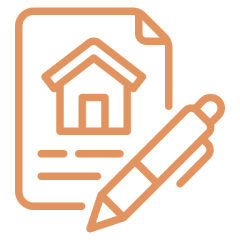 Icon of document with house and pen.